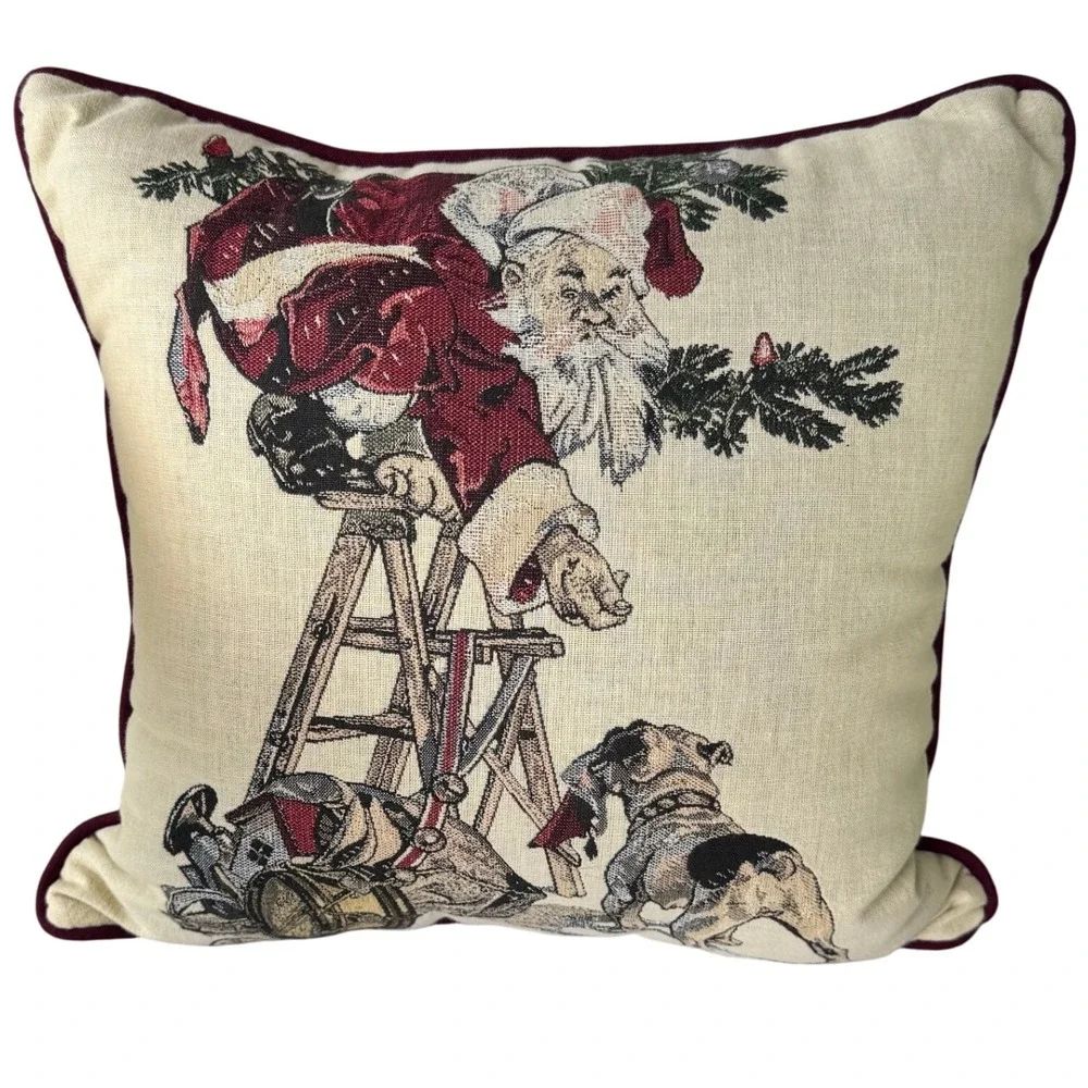 CPC Santa In Distress Tapestry Pillow Christmas Bulldog Holiday Decor 16x16